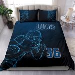 Personalized Football Duvet Cover Set, Football Boy Digital Player Gift Idea Blue Duvet Cover & Pillowcases, Custom Name Number Bedding Set