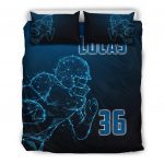 Personalized Football Duvet Cover Set, Football Boy Digital Player Gift Idea Blue Duvet Cover & Pillowcases, Custom Name Number Bedding Set