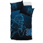 Personalized Football Duvet Cover Set, Football Boy Digital Player Gift Idea Blue Duvet Cover & Pillowcases, Custom Name Number Bedding Set