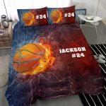 Personalized Basketball Duvet Cover Set, Basketball Ball Thunder Red Blue Player Gift Duvet Cover & Pillowcases, Custom Name Number Bedding Set