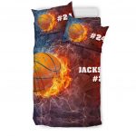 Personalized Basketball Duvet Cover Set, Basketball Ball Thunder Red Blue Player Gift Duvet Cover & Pillowcases, Custom Name Number Bedding Set
