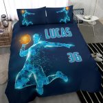 Personalized Basketball Duvet Cover Set, Basketball Boy Digital Blue Player Gift Idea Duvet Cover & Pillowcases, Custom Name Number Bedding Set