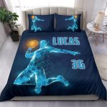 Personalized Basketball Duvet Cover Set, Basketball Boy Digital Blue Player Gift Idea Duvet Cover & Pillowcases, Custom Name Number Bedding Set