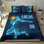Personalized Basketball Duvet Cover Set, Basketball Boy Digital Blue Player Gift Idea Duvet Cover & Pillowcases, Custom Name Number Bedding Set