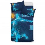 Personalized Basketball Duvet Cover Set, Basketball Boy Digital Blue Player Gift Idea Duvet Cover & Pillowcases, Custom Name Number Bedding Set
