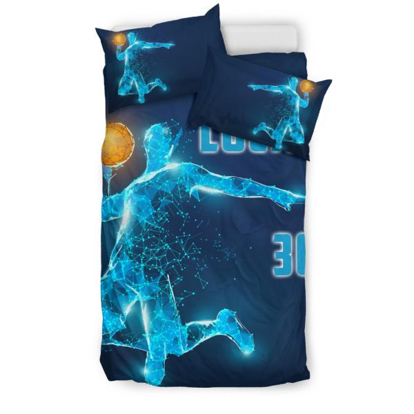 Personalized Basketball Duvet Cover Set, Basketball Boy Digital Blue Player Gift Idea Duvet Cover & Pillowcases, Custom Name Number Bedding Set