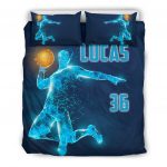 Personalized Basketball Duvet Cover Set, Basketball Boy Digital Blue Player Gift Idea Duvet Cover & Pillowcases, Custom Name Number Bedding Set