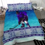 Personalized Hockey Duvet Cover Set, Ice Hockey Player Unique Gift Idea Blue Duvet Cover & Pillowcases, Custom Name Number Bedding Set