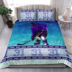 Personalized Hockey Duvet Cover Set, Ice Hockey Player Unique Gift Idea Blue Duvet Cover & Pillowcases, Custom Name Number Bedding Set