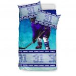 Personalized Hockey Duvet Cover Set, Ice Hockey Player Unique Gift Idea Blue Duvet Cover & Pillowcases, Custom Name Number Bedding Set