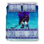 Personalized Hockey Duvet Cover Set, Ice Hockey Player Unique Gift Idea Blue Duvet Cover & Pillowcases, Custom Name Number Bedding Set