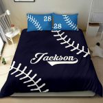 Personalized Baseball Duvet Cover Set, Baseball Ball Pattern Blue Player Gift Idea Duvet Cover & Pillowcases, Custom Name Number Bedding Set