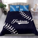 Personalized Baseball Duvet Cover Set, Baseball Ball Pattern Blue Player Gift Idea Duvet Cover & Pillowcases, Custom Name Number Bedding Set