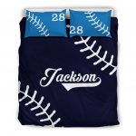 Personalized Baseball Duvet Cover Set, Baseball Ball Pattern Blue Player Gift Idea Duvet Cover & Pillowcases, Custom Name Number Bedding Set