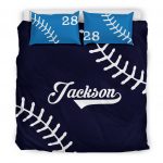 Personalized Baseball Duvet Cover Set, Baseball Ball Pattern Blue Player Gift Idea Duvet Cover & Pillowcases, Custom Name Number Bedding Set