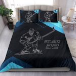Personalized Hockey Duvet Cover Set, Hockey Man Boy Black Blue Player Gift Idea Duvet Cover & Pillowcases, Custom Name Number Bedding Set
