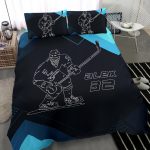 Personalized Hockey Duvet Cover Set, Hockey Man Boy Black Blue Player Gift Idea Duvet Cover & Pillowcases, Custom Name Number Bedding Set