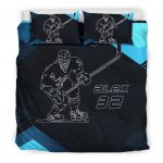 Personalized Hockey Duvet Cover Set, Hockey Man Boy Black Blue Player Gift Idea Duvet Cover & Pillowcases, Custom Name Number Bedding Set