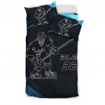 Personalized Hockey Duvet Cover Set, Hockey Man Boy Black Blue Player Gift Idea Duvet Cover & Pillowcases, Custom Name Number Bedding Set