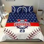 Personalized Baseball Duvet Cover Set, Baseball Star Ball Player Gift Blue White Duvet Cover & Pillowcases, Custom Name Number Bedding Set