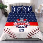 Personalized Baseball Duvet Cover Set, Baseball Star Ball Player Gift Blue White Duvet Cover & Pillowcases, Custom Name Number Bedding Set