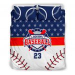 Personalized Baseball Duvet Cover Set, Baseball Star Ball Player Gift Blue White Duvet Cover & Pillowcases, Custom Name Number Bedding Set