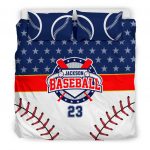 Personalized Baseball Duvet Cover Set, Baseball Star Ball Player Gift Blue White Duvet Cover & Pillowcases, Custom Name Number Bedding Set