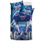 Personalized Football Duvet Cover Set, Football Player Posing Gift Idea Blue Duvet Cover & Pillowcases, Custom Name Number Bedding Set