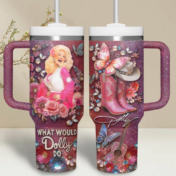 Dolly Parton Music Custom Stanley Quencher 40oz Stainless Steel Tumbler With Handle