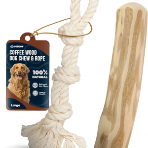 Real Coffee Dog Wood Chew Large 9.7" & Natural Rope Toys for Regular Chewers - 100% Organic Wood Stick for Dog - Large Toys for Dental Health - Size L