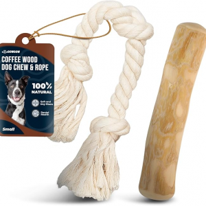 Coffee Wooden Chews for Dogs & Natural Rope Toys - 100% Coffee Stick Dog Chew for Teething, Stress Relief, Dental Health, Organic Dog Toys - Real Wood Toy- Size S