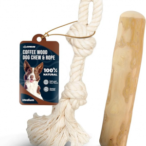Real Coffee Wood Chews for Dogs & Dog Rope Toys, 100% Natural Chew for Dogs - Organic Stick for Teeth Cleaning, Training - Wood Stick for Medium & Large Dogs - Size M