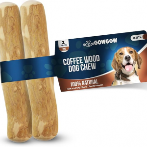 Coffee Wood Dog Chew Stick, 2 Pack Size Medium, Dog Teeth Cleaning & Relieve Stress, Organic Toys