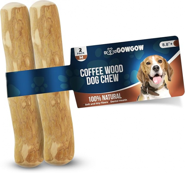 Coffee Wood Dog Chew Stick, 2 Pack Size Medium, Dog Teeth Cleaning & Relieve Stress, Organic Toys