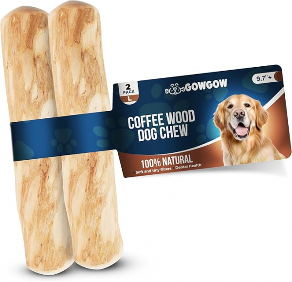 Coffee Wood Dog Chew Stick, 2 Pack Size Large, Dog Teeth Cleaning & Relieve Stress, Organic Toys