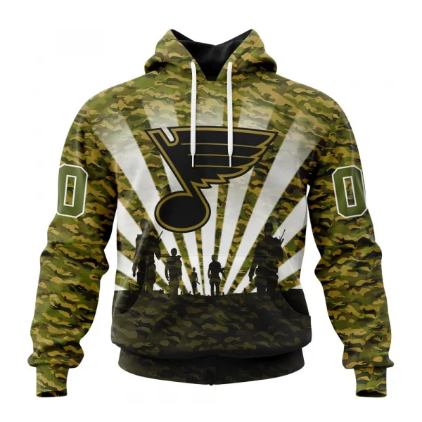 NHL St Louis Blues Special Military Camo Kits For Veterans Day And Rememberance Day Graphic Hoodie