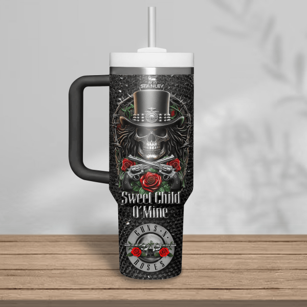 Guns N‚Äô Roses Music Custom Stanley Quencher 40oz Stainless Steel Tumbler With Handle