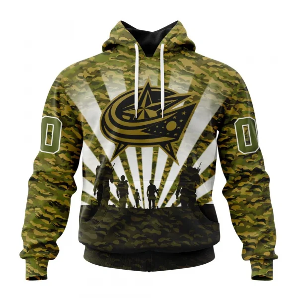 NHL Columbus Blue Jackets Special Military Camo Kits For Veterans Day And Rememberance Day Graphic Hoodie