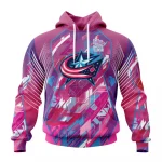 NHL Columbus Blue Jackets, Specialized Design I Pink I Can! Fearless Again Breast Cancer Graphic Hoodie