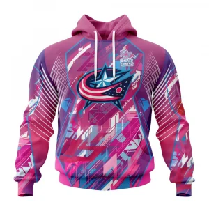 NHL Columbus Blue Jackets, Specialized Design I Pink I Can! Fearless Again Breast Cancer Graphic Hoodie