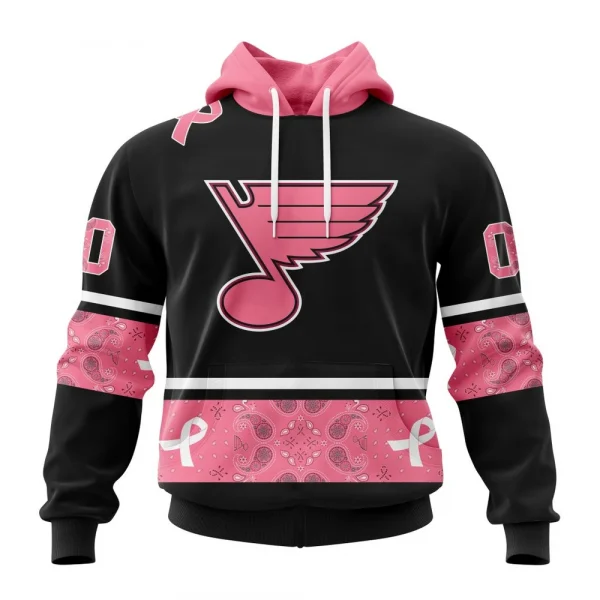 NHL St. Louis Blues, Specialized Design In Classic Style With Paisley! In October We Wear Pink Breast Cancer Graphic Hoodie