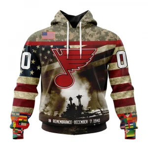 NHL St. Louis Blues, Specialized Unisex Kits Remember Pearl Harbor Graphic Hoodie