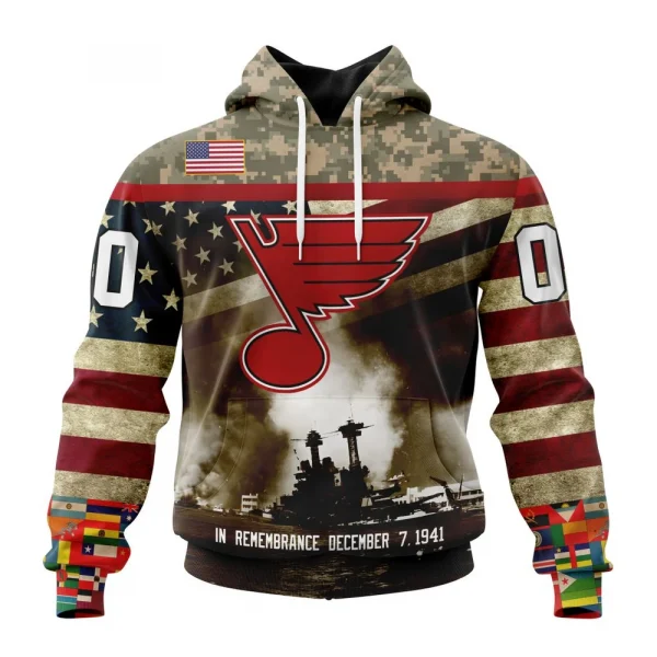 NHL St. Louis Blues, Specialized Unisex Kits Remember Pearl Harbor Graphic Hoodie