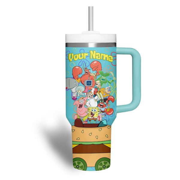 SpongeBob SquarePants Cartoon Custom Stanley Quencher 40oz Stainless Steel Tumbler With Handle