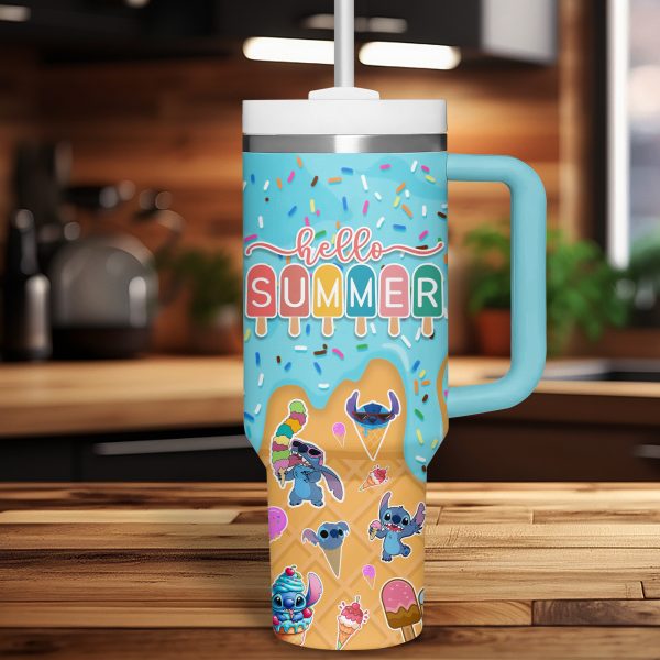 Stitch Cartoon Custom Stanley Quencher 40oz Stainless Steel Tumbler With Handle
