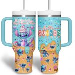 Stitch Cartoon Custom Stanley Quencher 40oz Stainless Steel Tumbler With Handle