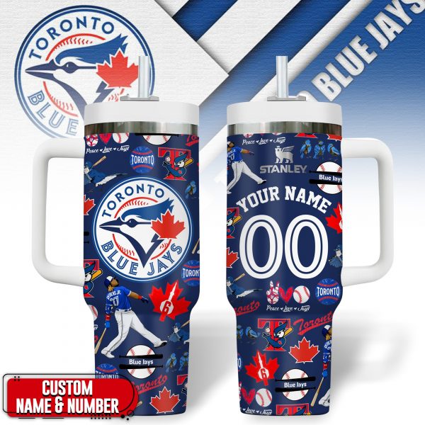 Toronto Blue Jays MLB Custom Stanley Quencher 40oz Stainless Steel Tumbler With Handle