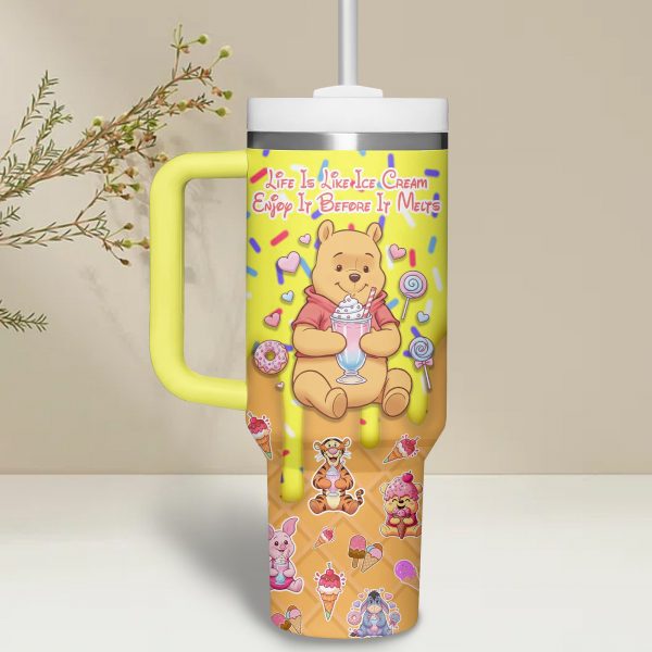 Winnie The Pooh Cartoon Custom Stanley Quencher 40oz Stainless Steel Tumbler With Handle