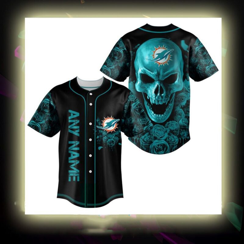Miami Dolphins NFL 3D Personalized Skull Baseball Jersey