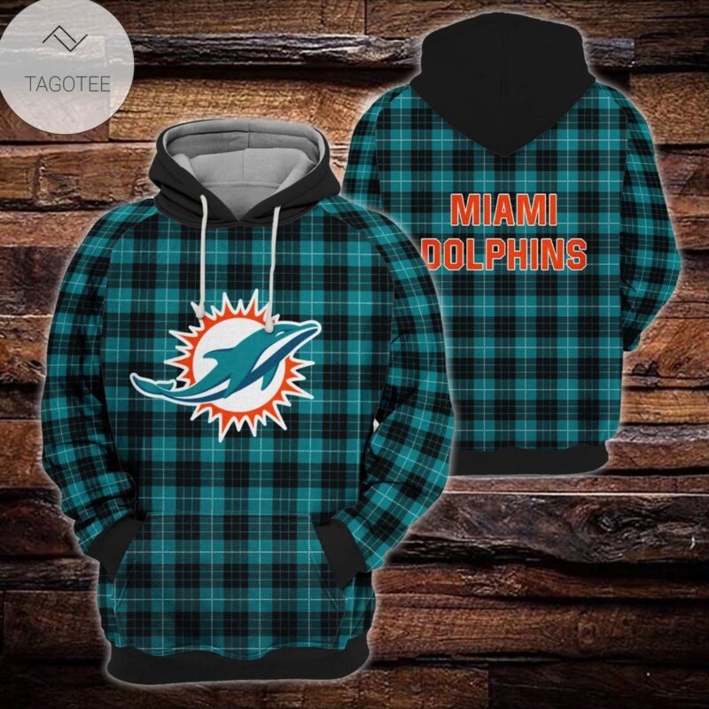 Miami Dolphins Plaid All Over Print Hoodie